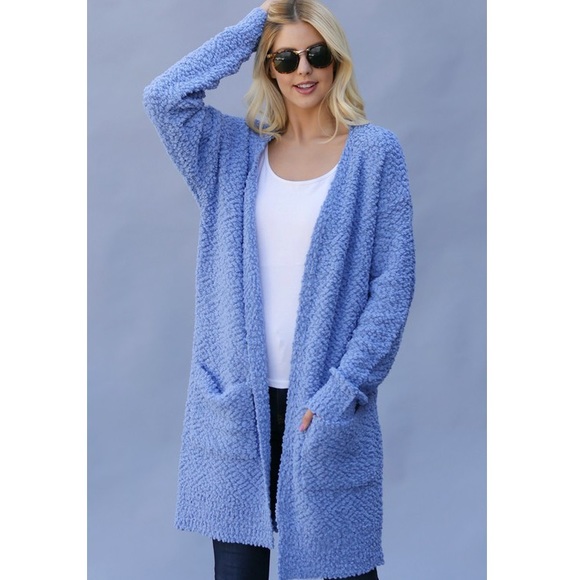 Chambray Blue Thick Popcorn Cardigan - Picture 2 of 6